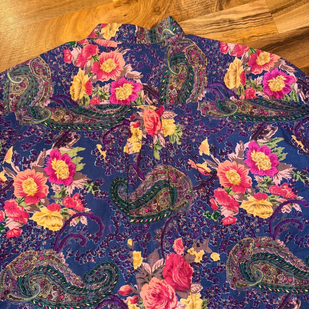 Vintage Floral Paisley Button Down Shirt Long Sleeve Bohemian Grandmacore‎ large
